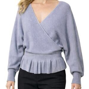 Zesica Womens Sweater Size XL Blue Gray Long Sleeve Pullover V Neck Peplum NWT